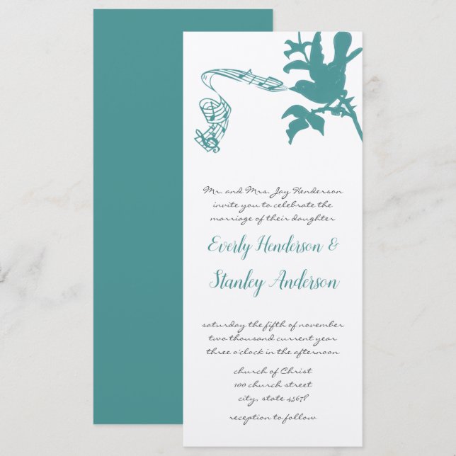 Vintage Aqua Love Bird  Wedding Invitation (Front/Back)