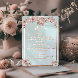 Vintage Aqua Peony Wedding Foil Enclosure Card