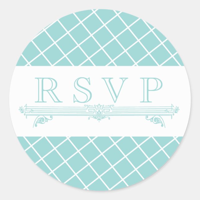 Vintage Aqua Turquoise Wedding RSVP Stickers (Front)