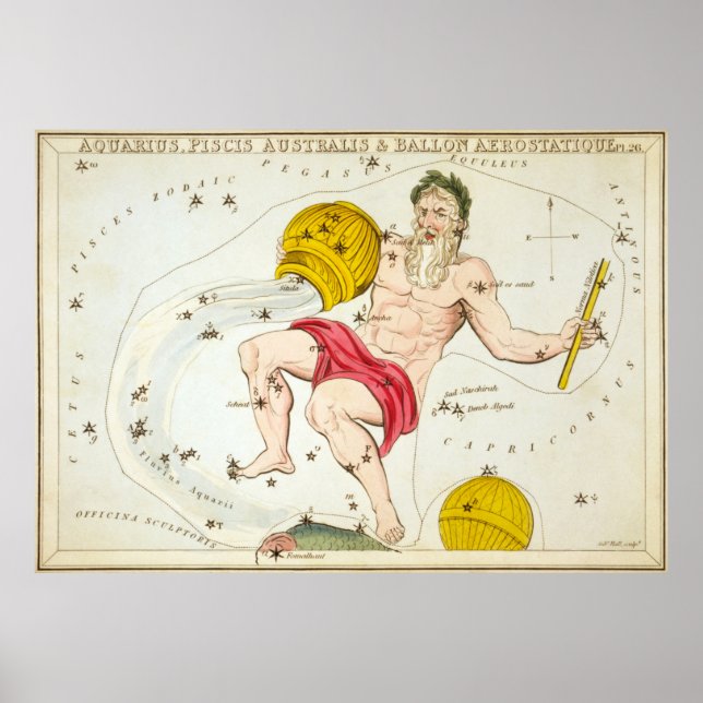 Vintage Aquarius Constellation Map (1825) Poster (Front)