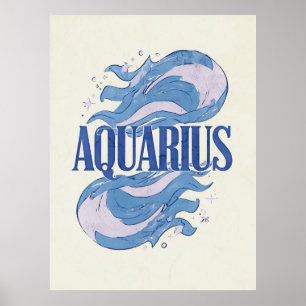 Vintage Aquarius Zodiac Sign With Abstract Waves