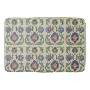 Vintage Arabic Blue Red Geometric Floral Art Print Bath Mat
