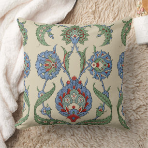 Vintage Arabic Blue Red Geometric Floral Art Print Cushion