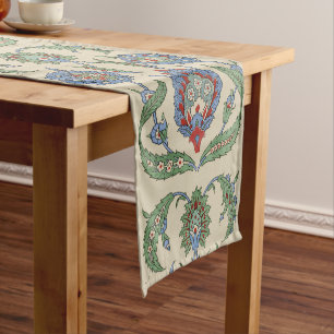 Vintage Arabic Blue Red Geometric Floral Art Print Short Table Runner