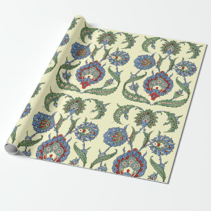 Vintage Arabic Blue Red Geometric Floral Art Print Wrapping Paper