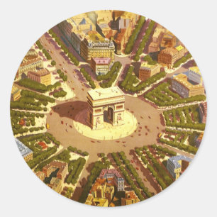 Vintage Arc de Triomphe, Paris, France Travel Art Classic Round Sticker