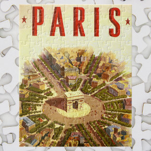 Vintage Arc de Triomphe, Paris, France Travel Art Jigsaw Puzzle
