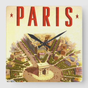 Vintage Arc de Triomphe, Paris, France Travel Art Square Wall Clock