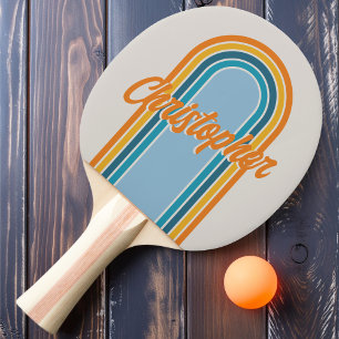 Vintage Arch Retro Rainbow with Name Ping Pong Paddle