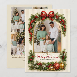 Vintage Arch Ribbon Family Multi Photo Christmas Holiday Card