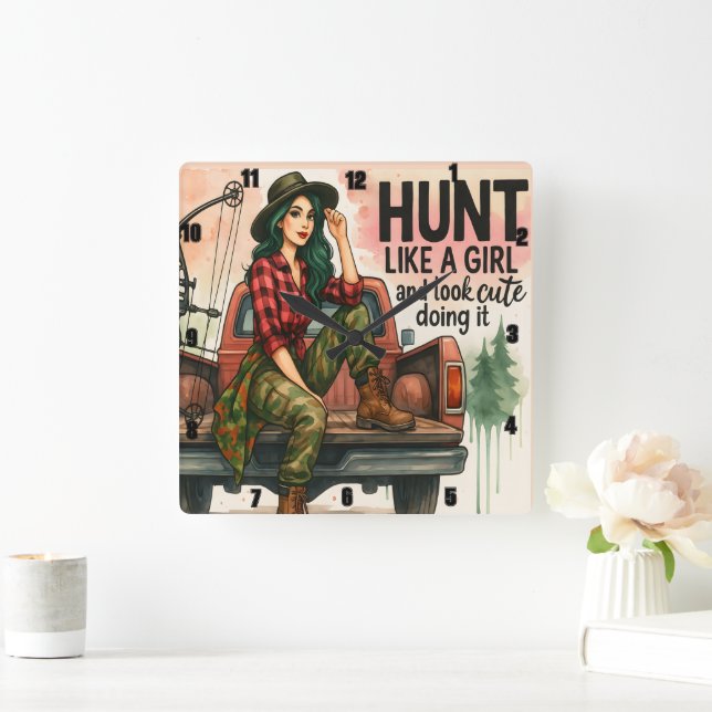 Vintage Archery Girl Hunting Square Wall Clock (Home)