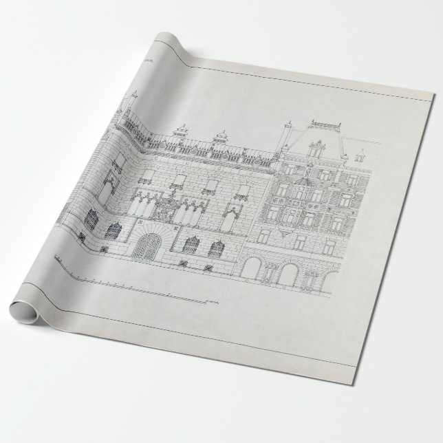 Vintage Architectural Drawings of Hallwyl House Wrapping Paper (Unrolled)
