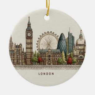Vintage Architectural London Skyline Illustration Ceramic Tree Decoration