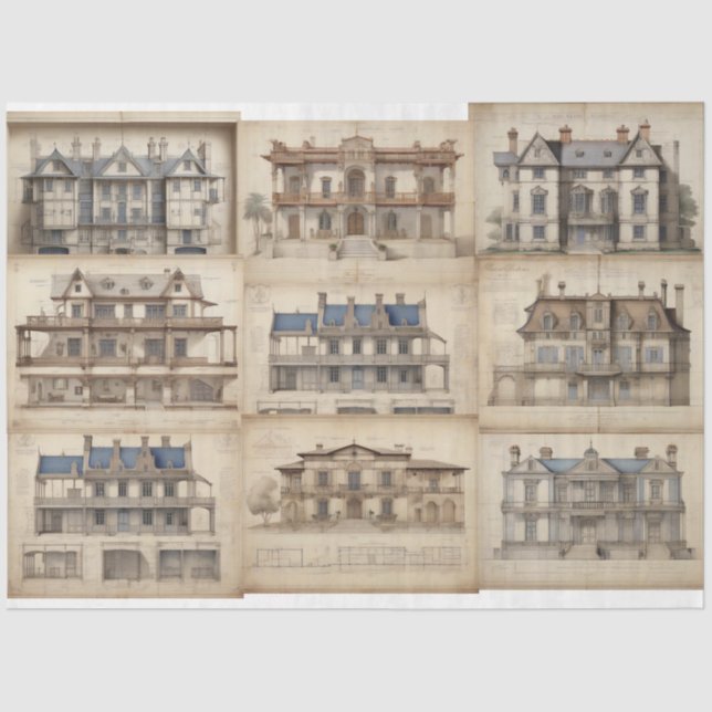 Vintage Architectural Scrapbook Decoupage Tissue Paper (Front)