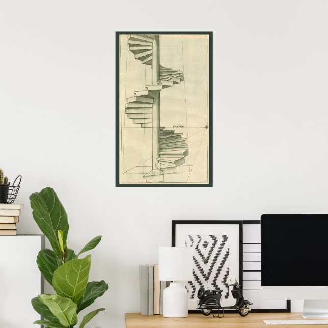 Vintage Architectural Stairs, Spiral Staircase Poster (Home Office)