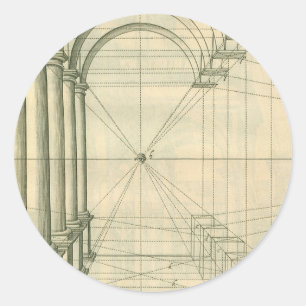 Vintage Architecture, Arches Columns Perspective Classic Round Sticker