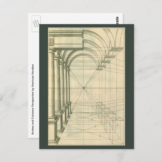 Vintage Architecture, Arches Columns Perspective Postcard (Front/Back)