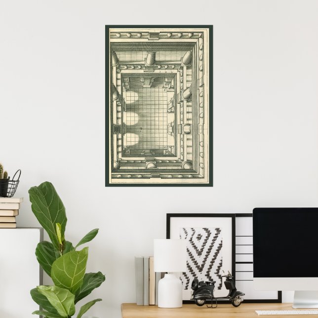 Vintage Architecture, Atrium Courtyard Perspective Poster (Home Office)