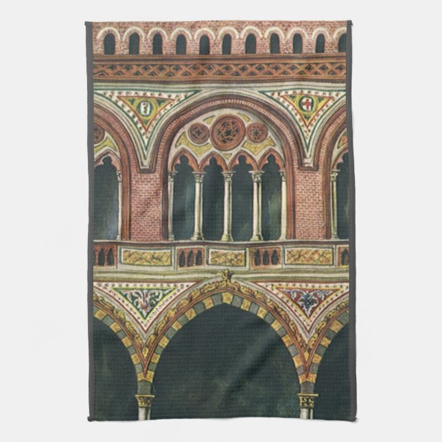 Vintage Architecture,  Citadel in Pavia, Italy Tea Towel (Vertical)