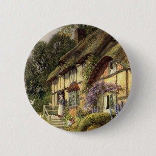 Vintage Architecture, Country Cottage House 6 Cm Round Badge