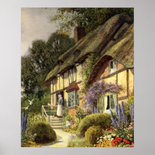 Vintage Architecture, Country Cottage House Poster