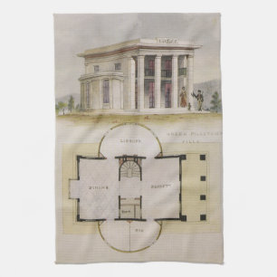 Vintage Architecture, Floor Plan and Greek Villa Tea Towel