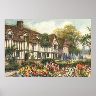 Vintage Architecture Formal Garden English Cottage Poster