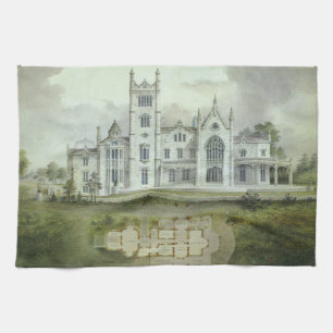 Vintage Architecture, French Chateau Floor Plans Tea Towel