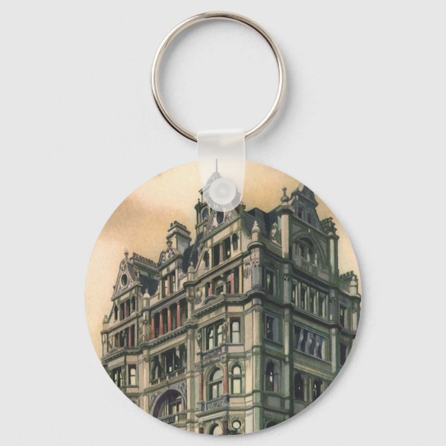 Vintage Architecture Queens Hotel Leicester Square Key Ring (Front)