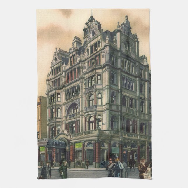 Vintage Architecture Queens Hotel Leicester Square Tea Towel (Vertical)