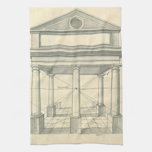 Vintage Architecture, Roman Portico with Columns Tea Towel