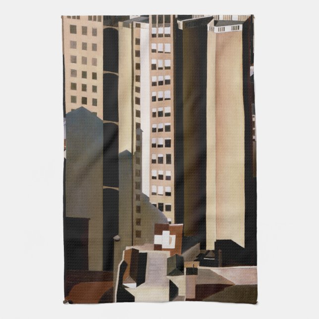 Vintage Architecture, Skyscrapers by Sheeler, 1922 Tea Towel (Vertical)