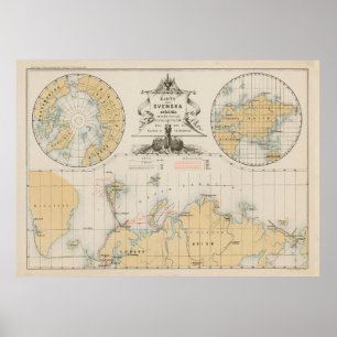 Vintage Arctic & North Pole Explorations Map 1880 Poster