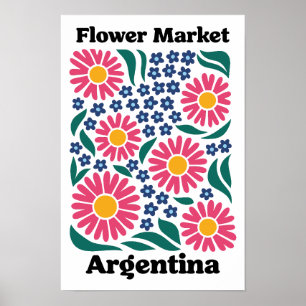Vintage Argentina Flower Market Pink Daisy Poster