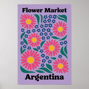 Vintage Argentina Flower Market Pink Daisy Poster