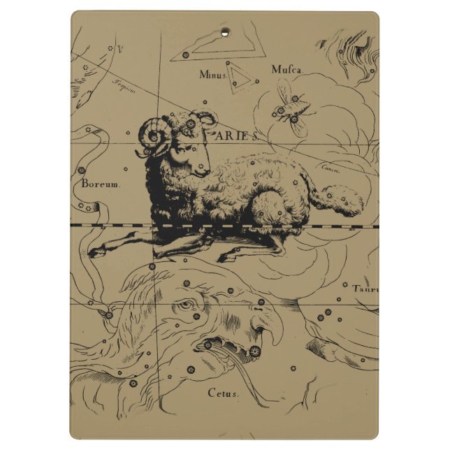 Vintage Aries Constellation Map Hevelius 1690 Clipboard (Back)