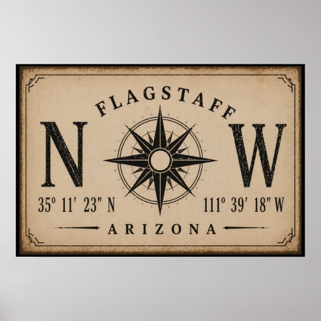 Vintage Arizona Coordinates Compass Poster (Front)