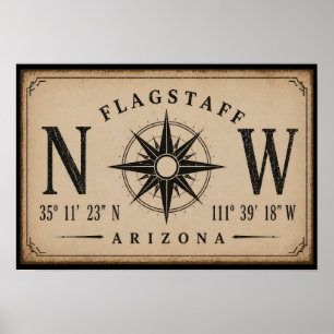 Vintage Arizona Coordinates Compass Poster
