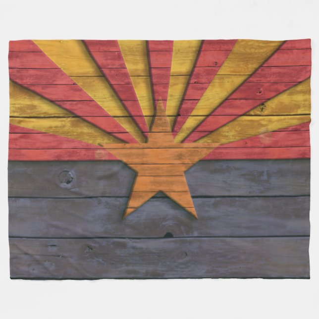 Vintage Arizona Flag Distressed Wood Look Fleece Blanket (Front (Horizontal))