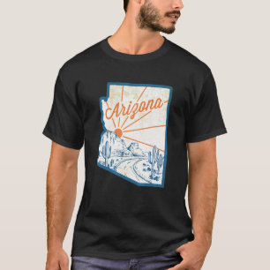 Vintage Arizona State Map Hand Drawn Desert Landsc T-Shirt