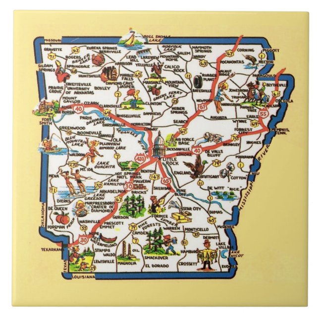 Vintage Arkansas Map Ceramic Tile (Front)