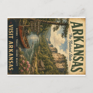 Vintage Arkansas Travel Poster with Buffalo Nation Holiday Postcard