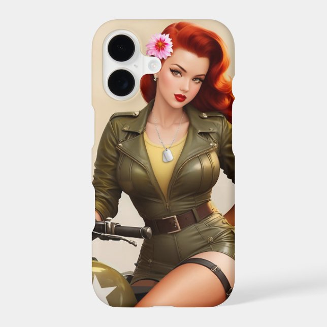 Vintage Army Motorcycle Pinup iPhone Case (Back)