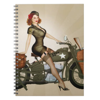 Vintage Army Motorcycle Pinup Notebook