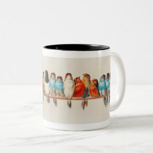 Vintage Art Birds – Colourful Retro Bird Two-Tone Coffee Mug