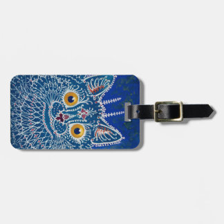Vintage art blue cat luggage tag