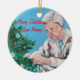 VINTAGE Art Blues/Green watercolor NAN Ceramic Tree Decoration