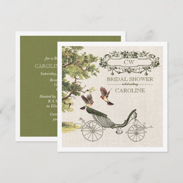 Vintage Art Burlap Texture Bridal Shower  Invitation (Front/Back)