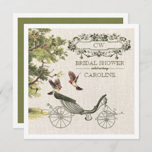 Vintage Art Burlap Texture Bridal Shower Invitation