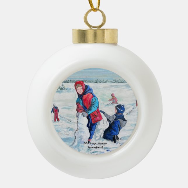 Vintage Art Ceramic Ball Christmas Ornament (Front)
